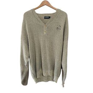 Carlyle Sweater Men's Large Green Cotton Ribbed Chunky Pullover USA La Cumbre